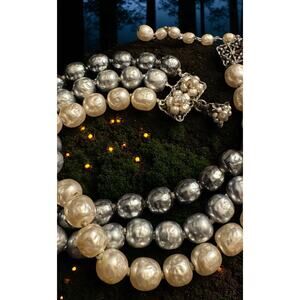 Signed Miriam Haskell Deluxe Baroque Faux Pearl Triple Strand Vintage Necklace